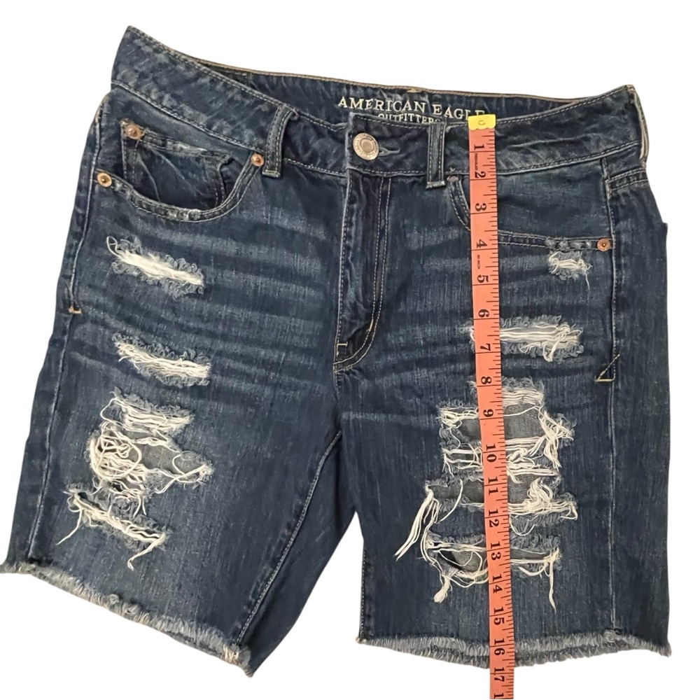American Eagle Outfitters Ripped Dark Blue Jean Shorts - Picture 2 of 9
